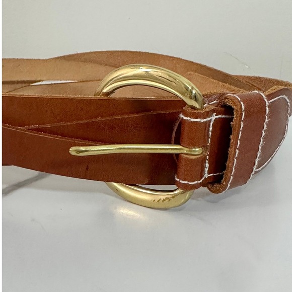 J.Crew Woven Leather Brass Buckle D-Ring Belt Brown Size M Vintage 90s Prep main image 5